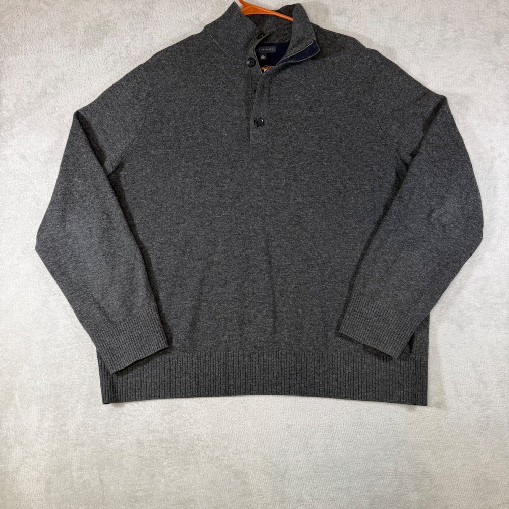Banana Republic Mens XL Charcoal Gray 100% Merino Wool Half Mock Button Sweater